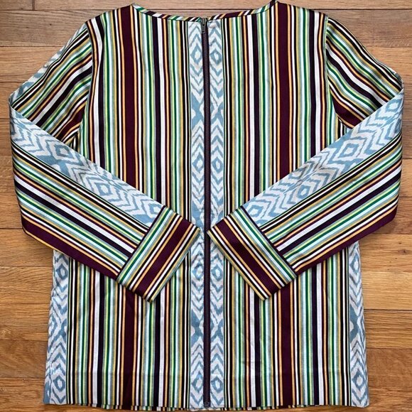 J. Crew NEW Collection Silk Wool Ikat Striped Mixed Print Top - Picture 5 of 10